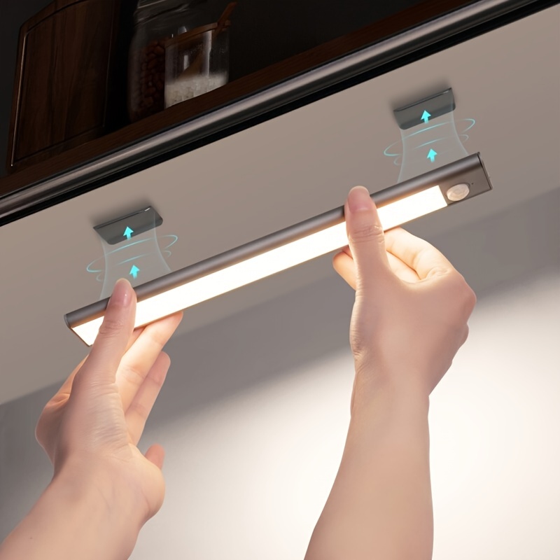 1pc LED Motion Sensor Cabinet Light, Under Counter Closet Lighting, Wireless Magnetic USB Rechargeable Kitchen Night Lights, Battery Powered Operated Light For Wardrobe Closets Cabinet Cupboard Stairs Corridor Shelf ราคา 269 บาท*ส่งฟรี