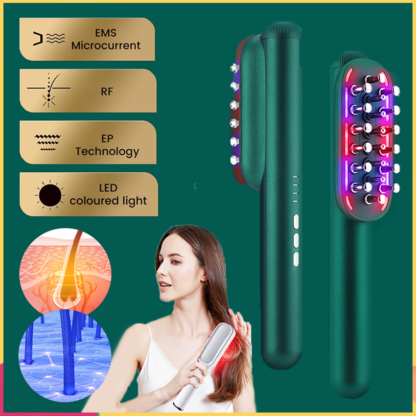 Rf mọc tóc Laser Lược Massage điện EMS dòng điện cực nhỏ da đầu Applicator chống rụng tóc đèn LED màu nén nóng Bàn chải tóc dụng cụ mát-xa đầu