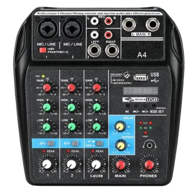 4-Channel Sound Card Mixer Conference Audio USB Bluetooth Reverb Audio for Microphone K Song Live (UK Plug)
