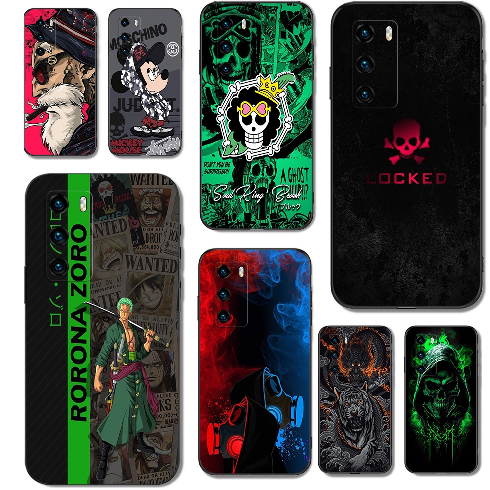 For Huawei P40 Case 6.1inch Soft Silicon Phone Back Cover For Huawei P 40 black tpu case Skull Tiger