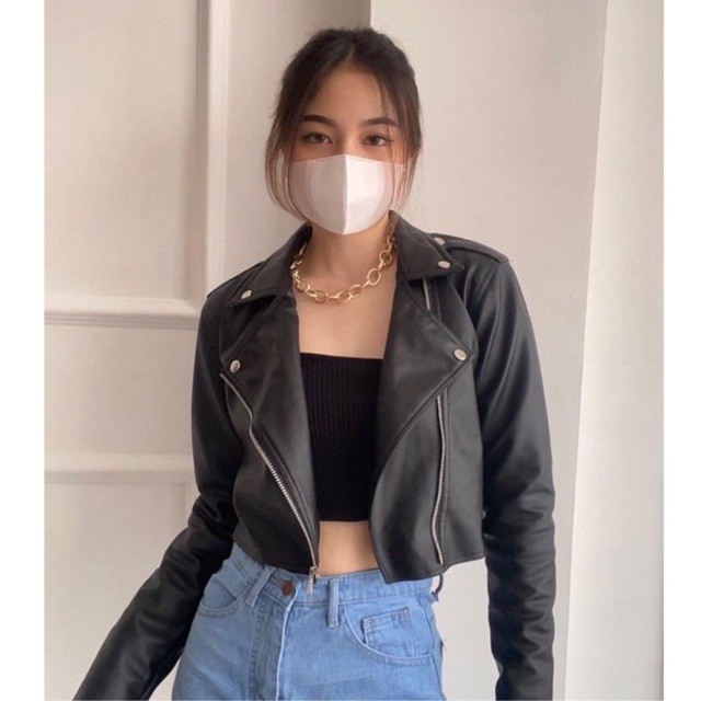 Leather jacket and crop on sale top