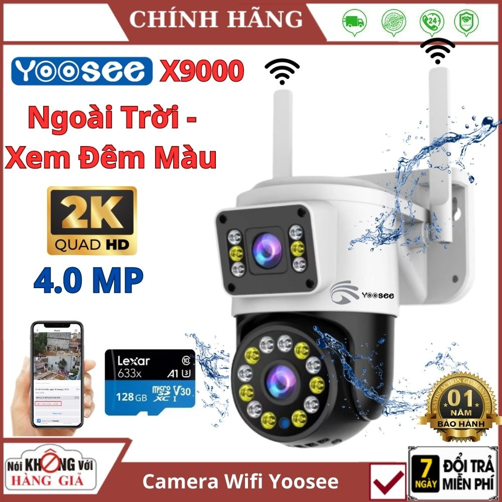 Camera Wifi Ngoài Trời Yoosee PTZ X9000 Chống Nước Ip66 , Xem đêm có màu 2 mắt camera 4.0mpx Xoay 360 đàm thoại 2 chiều