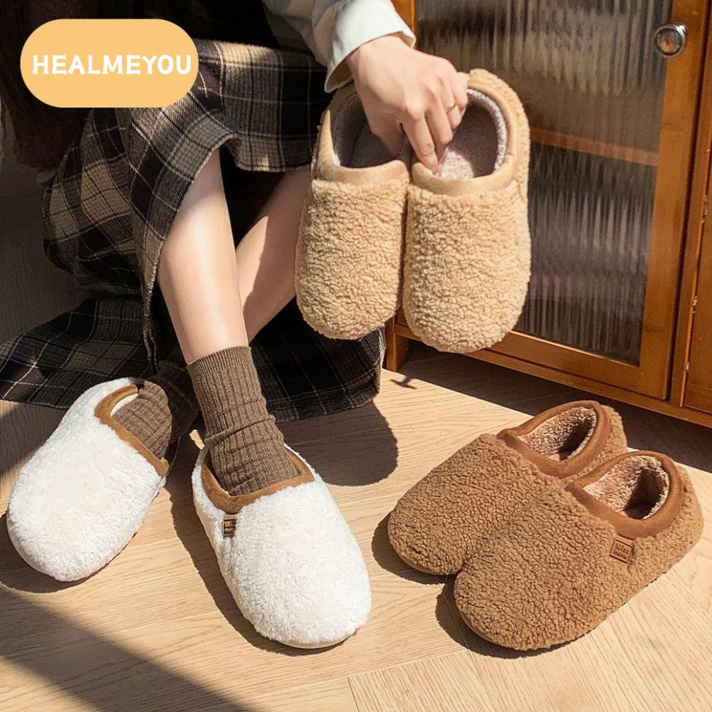 HEALMEYOU หนาและอบอุ่น รองเท้าแตะนุ่มฟู ชุดอยู่บ้าน ป้องกันการลื่น รองเท้าผ้าฝ้ายฤดูหนาว รองเท้าบ้าน น่ารัก รองเท้าแตะขนแกะ ผู้หญิง ผู้ชาย ราคา 389 บาท*ส่งฟรี