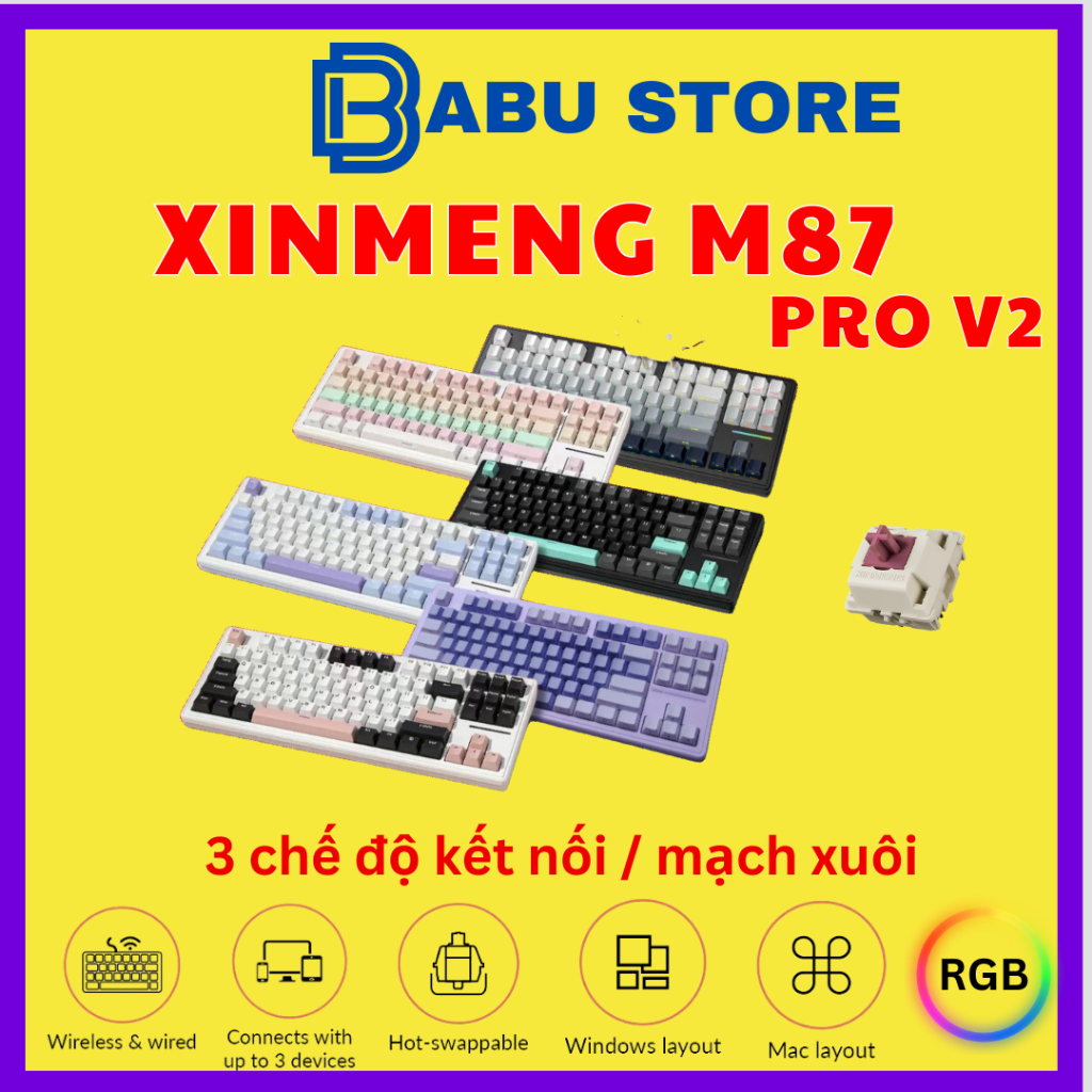 [HÀNG SẴN] Bàn phím cơ Xinmeng - M87 Pro V2 3 Mode | Black plum switch (Mạch xuôi/Hotswap/RGB)
