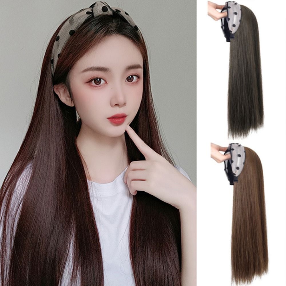 GUAIP Tổng hợp Tóc Giả nửa đầu Tự nhiên Vô Hình Nối tóc Tất cả phù hợp Không đường may Tóc giả buộc đầu thẳng dài Phụ nữ