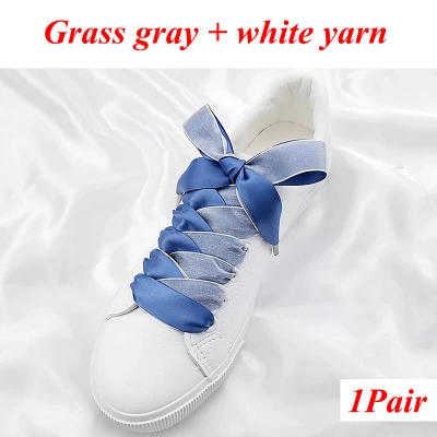 AL 1 Pair New Double-faced Snow Yarn Satin Silk Ribbon Shoelaces Lace 2CM Width Off White Shoe Lace Fashion Sneakers Shoe Laces