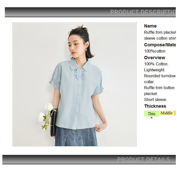 GIORDANO Women Shirts 100% Cotton Ruffle Placket Shirts Lightweight Short Sleeve Summer Simple Fashion Casual Shirts 18344610