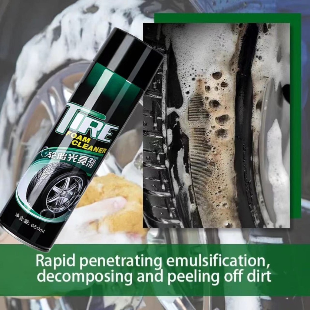 Tire Foam Cleaner Semir Ban-Pengkilap & Penghitam Ban 650 Ml Busa Pembersih Ban Motor Perawatan Vulkanisir Hitam Ban Mobil Harga 53,500 rupiah*Gratis Ongkir