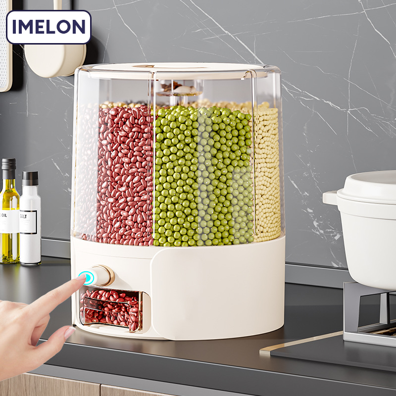 IMELON Hộp Đựng Gạo, Thiết Kế Xoay Nhiều Ngăn, Hộp Đựng Ngũ Cốc Nguyên Hạt, Niêm Phong Chống Ẩm, Dễ Sử Dụng