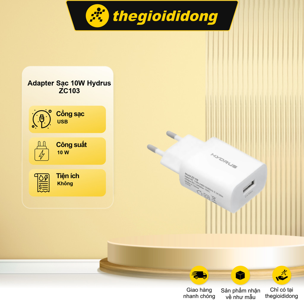 Adapter Sạc 2.4A Hydrus JLC-333 - Chính hãng