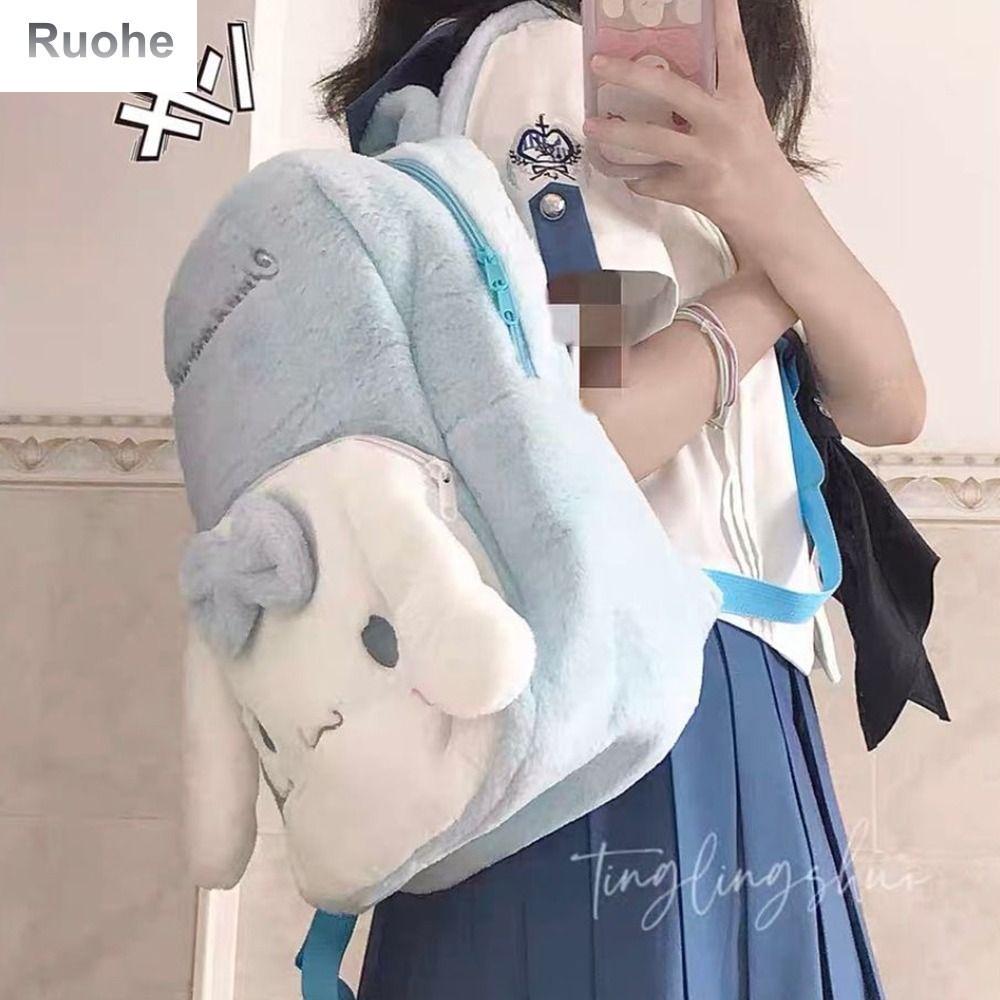 RUOHE Cartoon Plush Backpack Large Capacity Cinnamoroll Doll Stuffed Plush