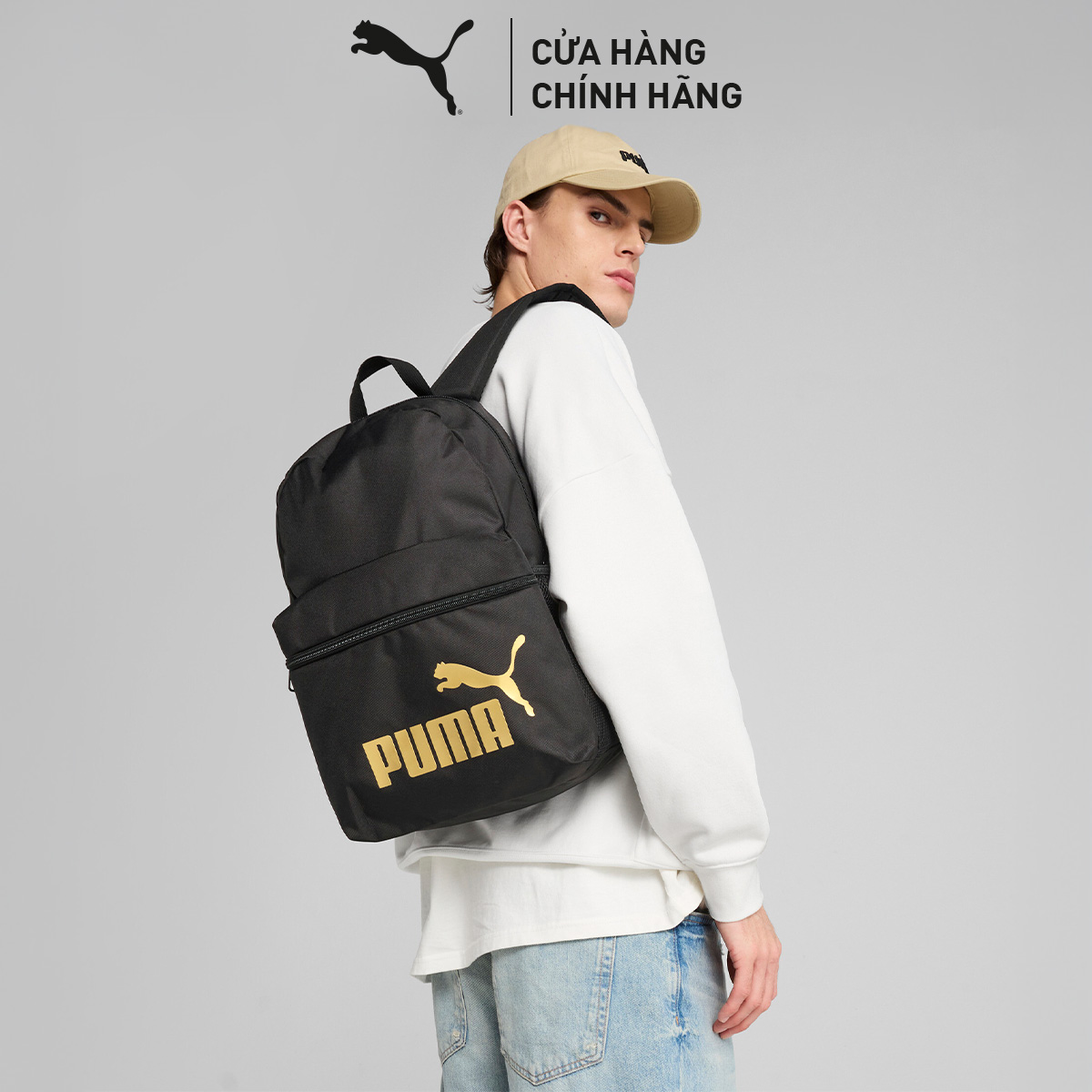 Balo PUMA Unisex Phase Black-Gold-No.1 Logo Màu Đen