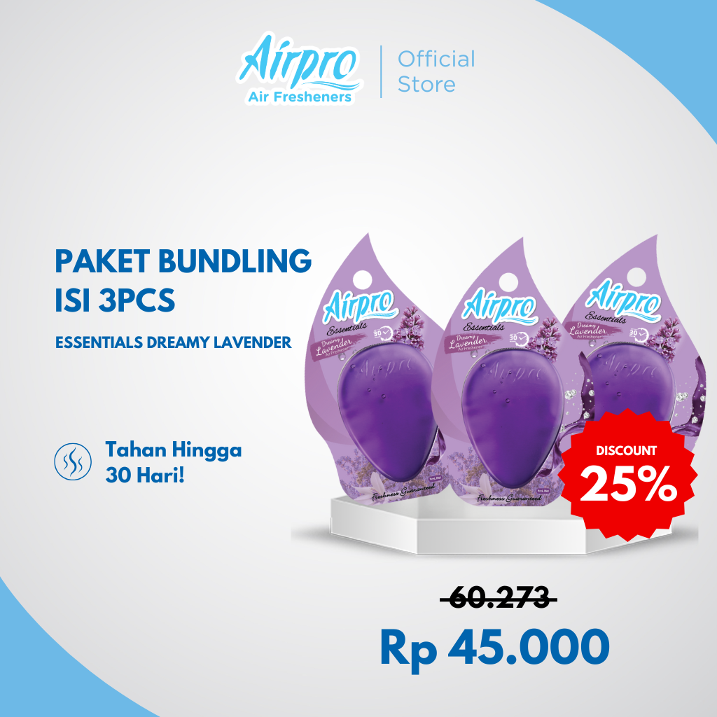 Airpro Paket Essentials Dreamy Lavender isi 3pcs - Pengharum & Parfum Mobil Harga 45,000 rupiah*Gratis Ongkir