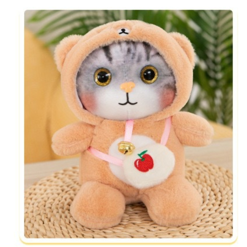 Thú Nhồi Bông Mèo Cosplay Siêu Dễ Thương - Gấu Bông Búp Bê Mèo Đồ Chơi 23cm Đeo Chuông Quà Tặng Sinh