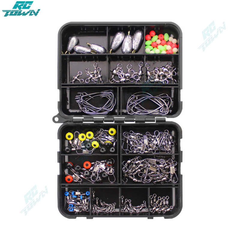 100% chính hãng!!160 cái Bộ phụ kiện câu cá có hộp dụng cụ sửa chữa bao gồm cả khớp khuyên xoay câu cá Snaps chì câu cá sinkers Hạt Câu cá mồi câu rung