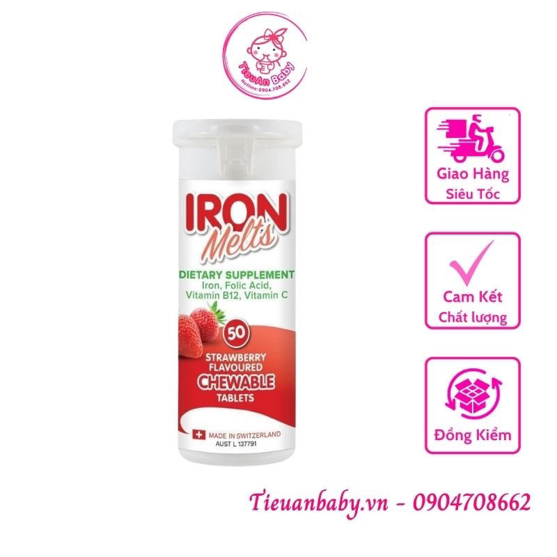 [Có tem chemist]Viên sắt ngậm Iron Melts vị dâu 50 viên của Úc