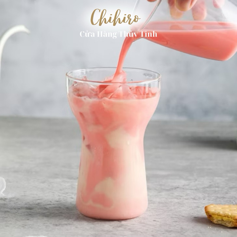 Ly Thuỷ Tinh 400ml Chịu Nhiệt Cao Xinh Xắn Decor Trang Trí, Uống Matcha, Uống Nước Ép, Trà Sữa - Chihirostore.decor