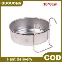 GUOUQNA ลังชามอาหารสุนัขแมวสแตนเลสแขวนกรงสัตว์เลี้ยงถ้วยน้ำป้อนอาหารเล้าสำหรับแมวลูกสุนัขนกหนู5ขนาด