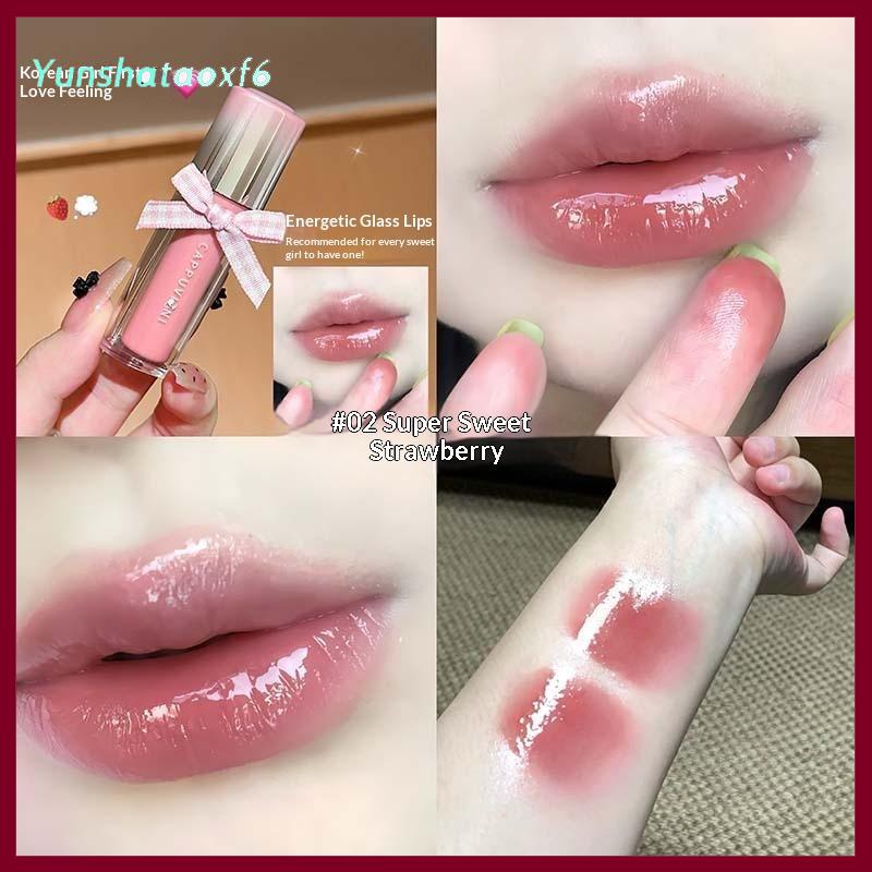 yunshataoxf Cappuvini gương môi men giữ ẩm không thấm nước hình thành một cách nhanh chóng Nho tím nước ánh sáng son bóng không dính màu đỏ thạch Son môi trang điểm - 3