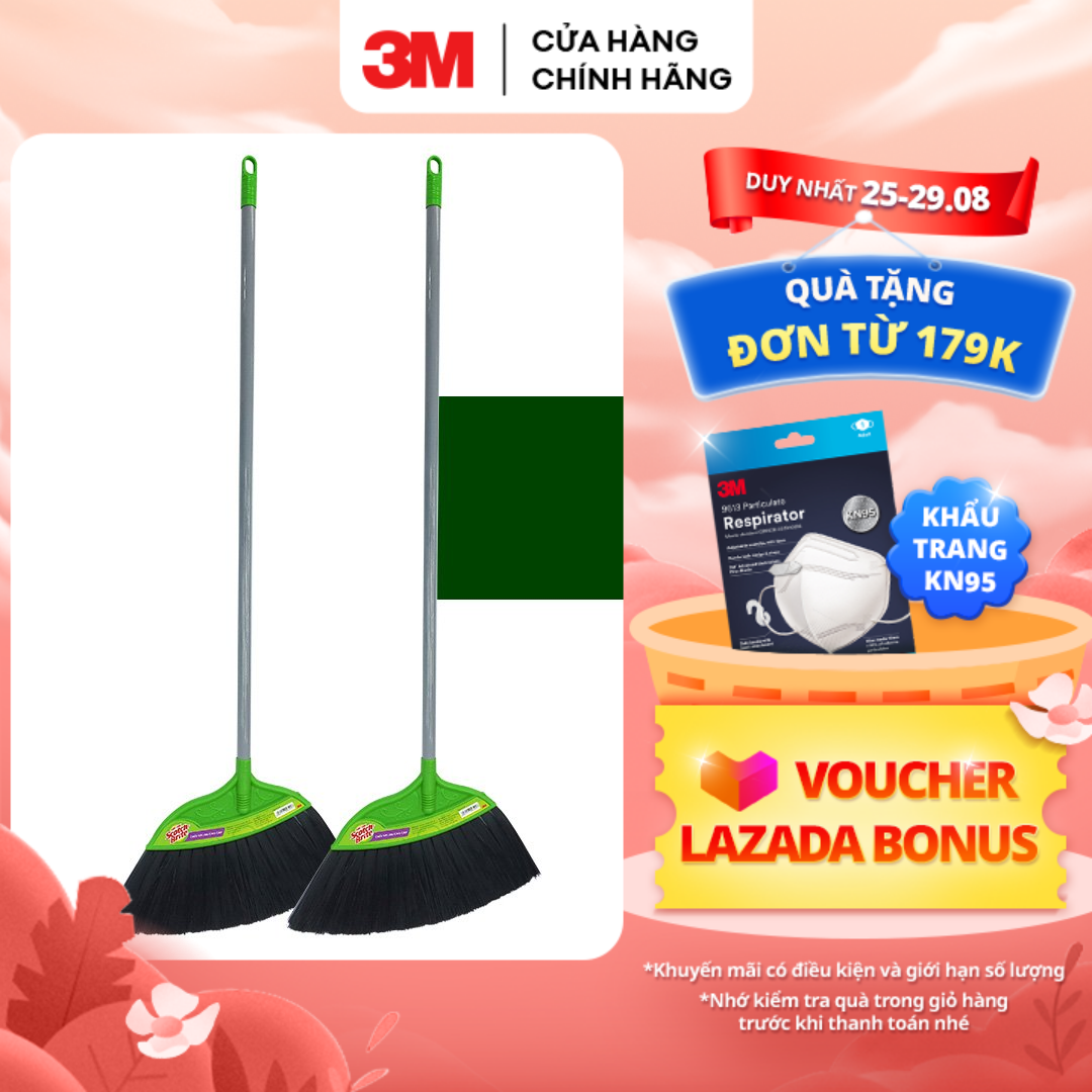 Combo 2 Chổi quét nhà 3M™ Scotch-Brite™, sợi nylon siêu bền, không cong vênh, 28x105x5cm, Dùng quét dọn nhà cửa