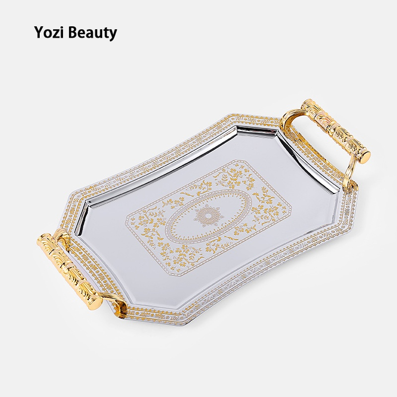 Stainless steel tea/coffee/fruit tray with decorative handle, suitable for hotels/parties ราคา 229 บาท*ส่งฟรี
