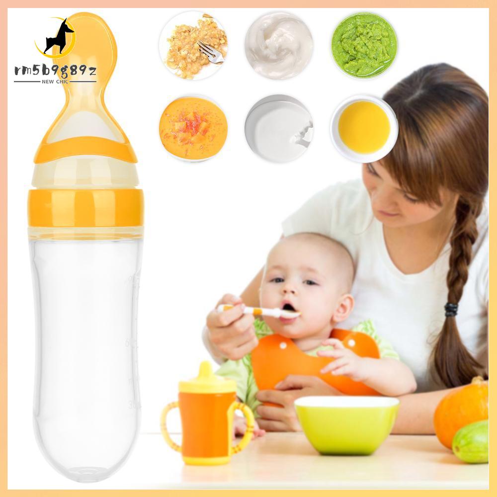 RM5B9G89Z Baby Kid Vắt kiệt Silicone Bình cho ăn Food Rice Feeder Bình sữa Với Muỗng