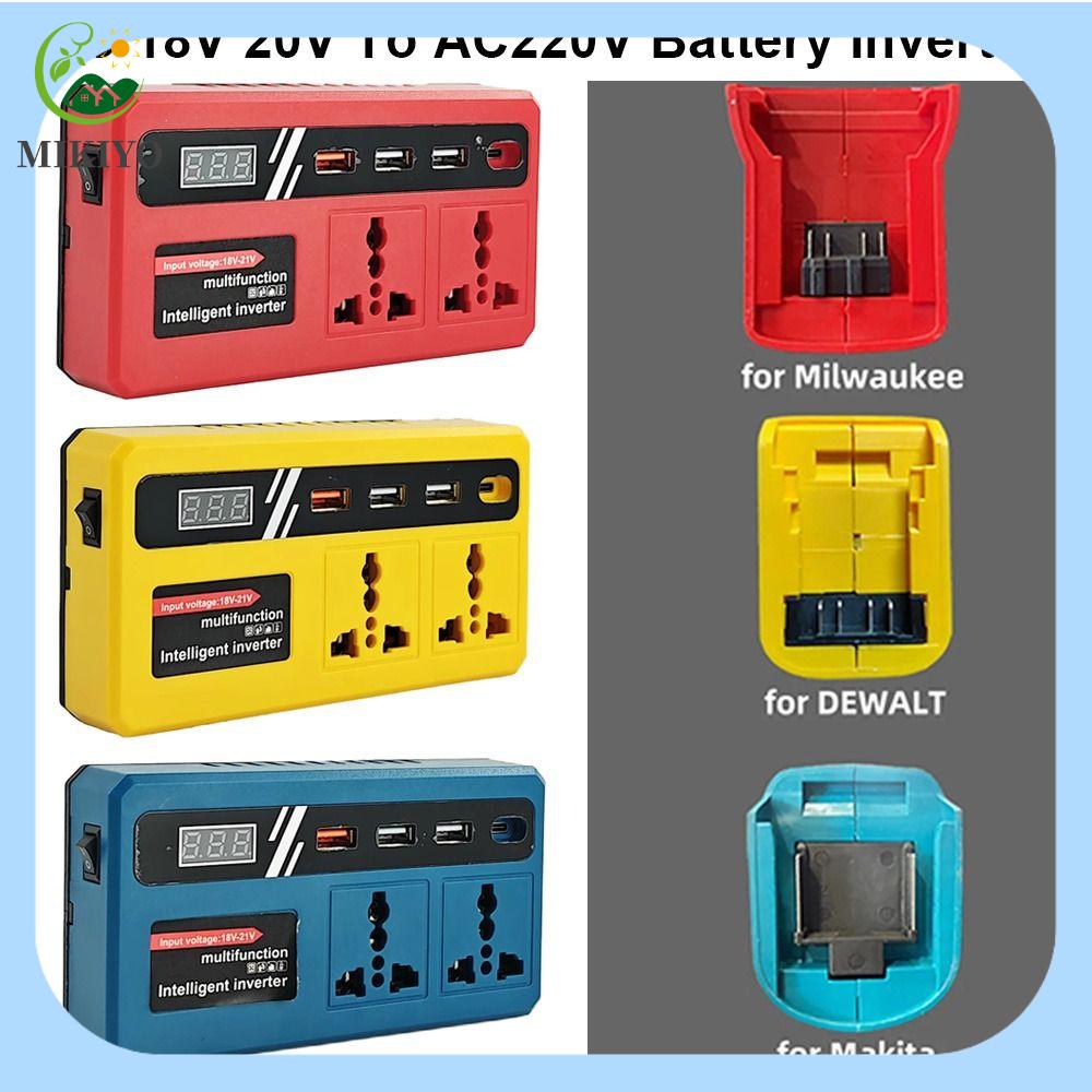 MIKIYO FASHION 1Pcs 18v 20v đến 220v Biến tần pin có 4 ổ cắm LED USB Đa chức năng Biến tần làm việc ngoài trời Hộ gia đình Máy biến áp thông minh Dành cho pin 18V Makita, Dewalt, Milwaukee