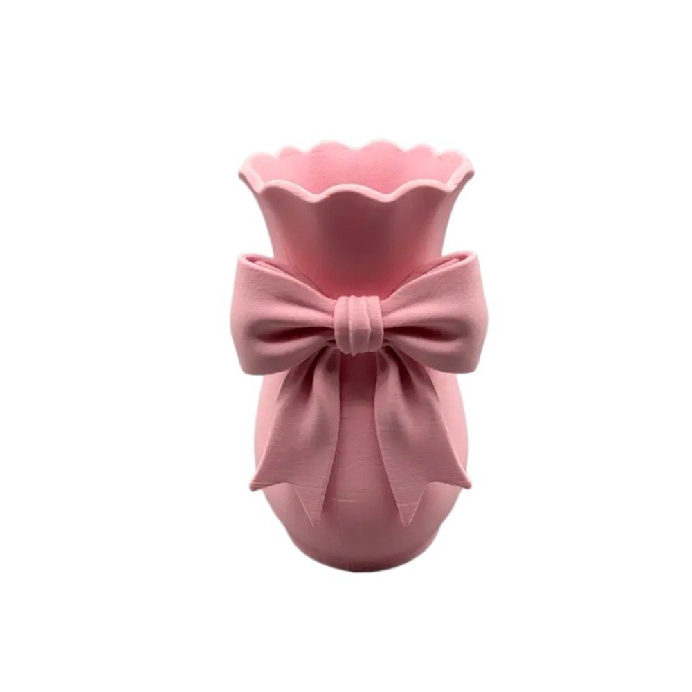 ONLYES Twisted Design Pink Bow Flower Vases Flower Arrangement Elegant Style Decorative Vase Nordic Style 3D Printed Tabletop Flower Pot Office Tabletop Ornaments