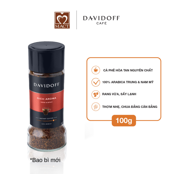 Cà phê hòa tan DAVIDOFF CAFÉ RICH AROMA - 100% hạt Arabica - thơm nhẹ, chua đắng cân bằng - lọ 100g