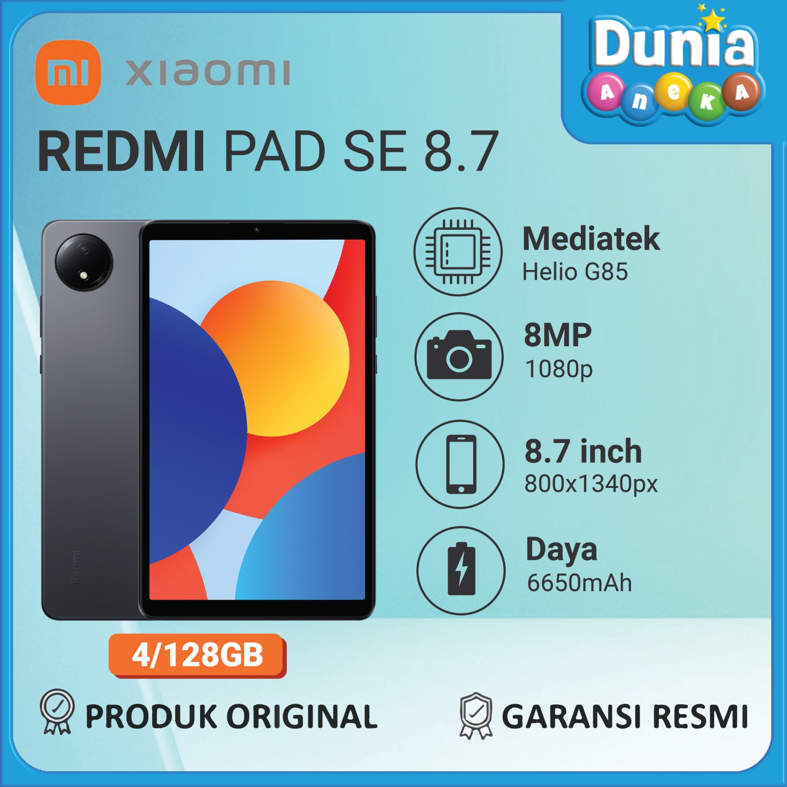Xiaomi Redmi Pad SE 8.7 RAM 4GB/ROM 128 GB - Layar 8.7″ Inch - Baterai 6650 mAh - Garansi Resmi Giá 1,599,000 Đồng*Miễn phí vận chuyển