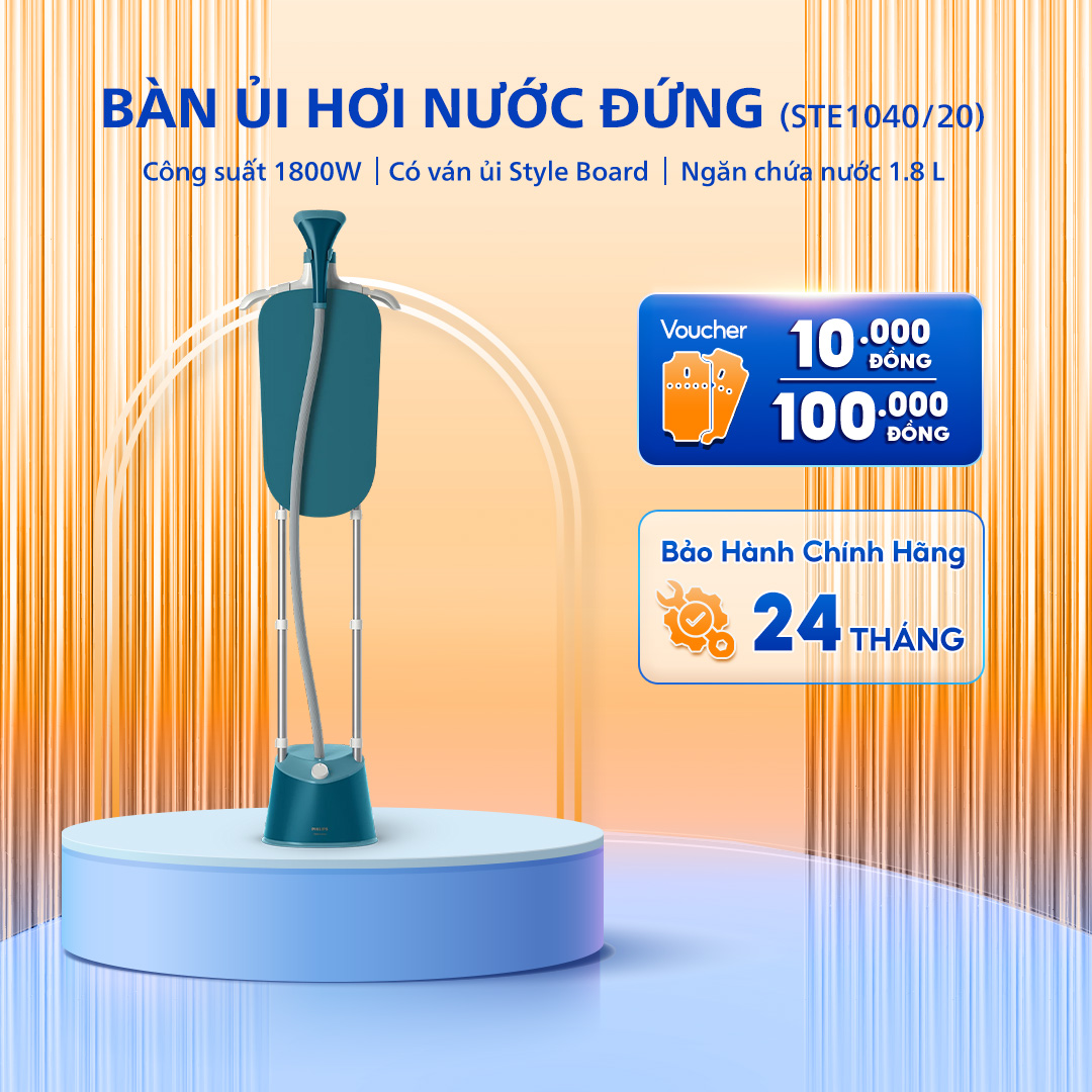Bàn Ủi Hơi Nước Đứng PHILIPS STE1040 /20 - Công Suất 1800W - Có Tấm Ủi - Bảo Hành 24 Tháng