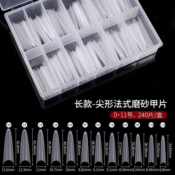 Hộp 240 móng tip nhọn dài mẫu mới nhựa dẻo đủ size