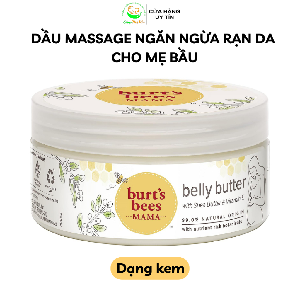 Kem dưỡng ẩm chống rạn da cho mẹ bầu MAMA BEES Belly butter 185g, Shopmenhiorganic.