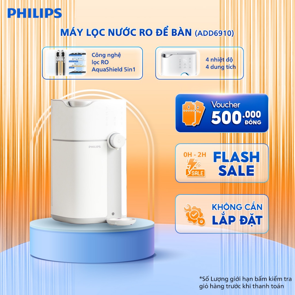 Máy lọc nước RO để bàn Philips ADD6910 màu trắng, uống trực tiếp nhỏ gọn làm nóng 3s
