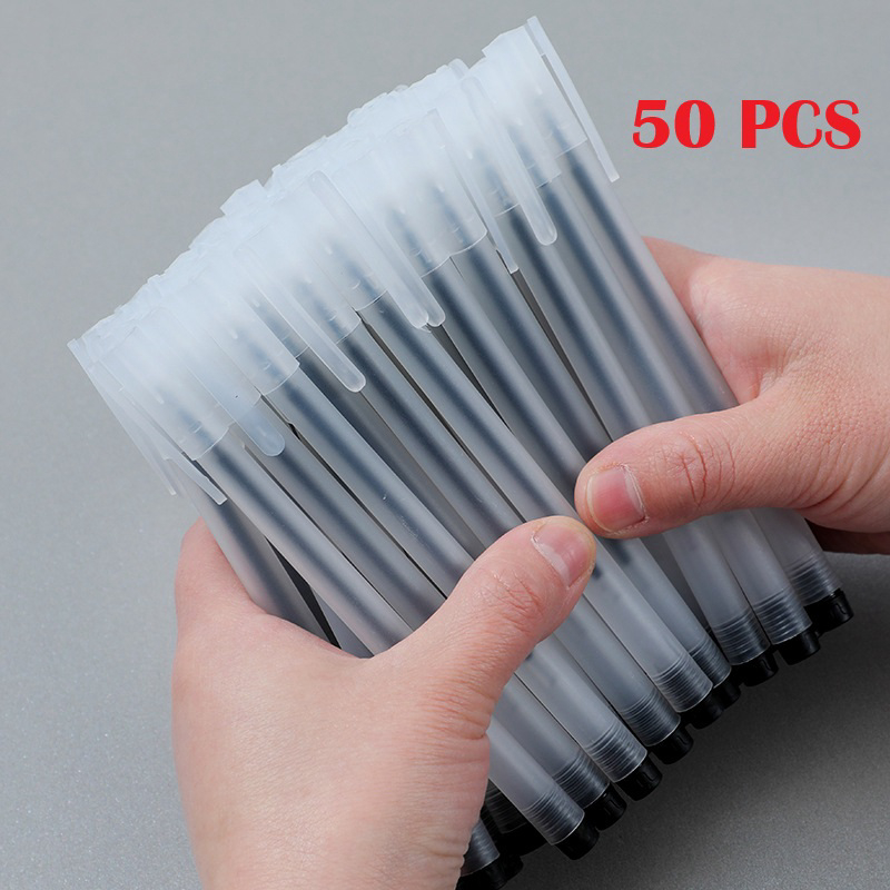 QSPN06 Pena Set 50 Pcs Pulpen Gel Hitam 0.5mm Pulpen Runcing Transparan Cangkang Buram Alat Tulis Kantor dan Sekolah