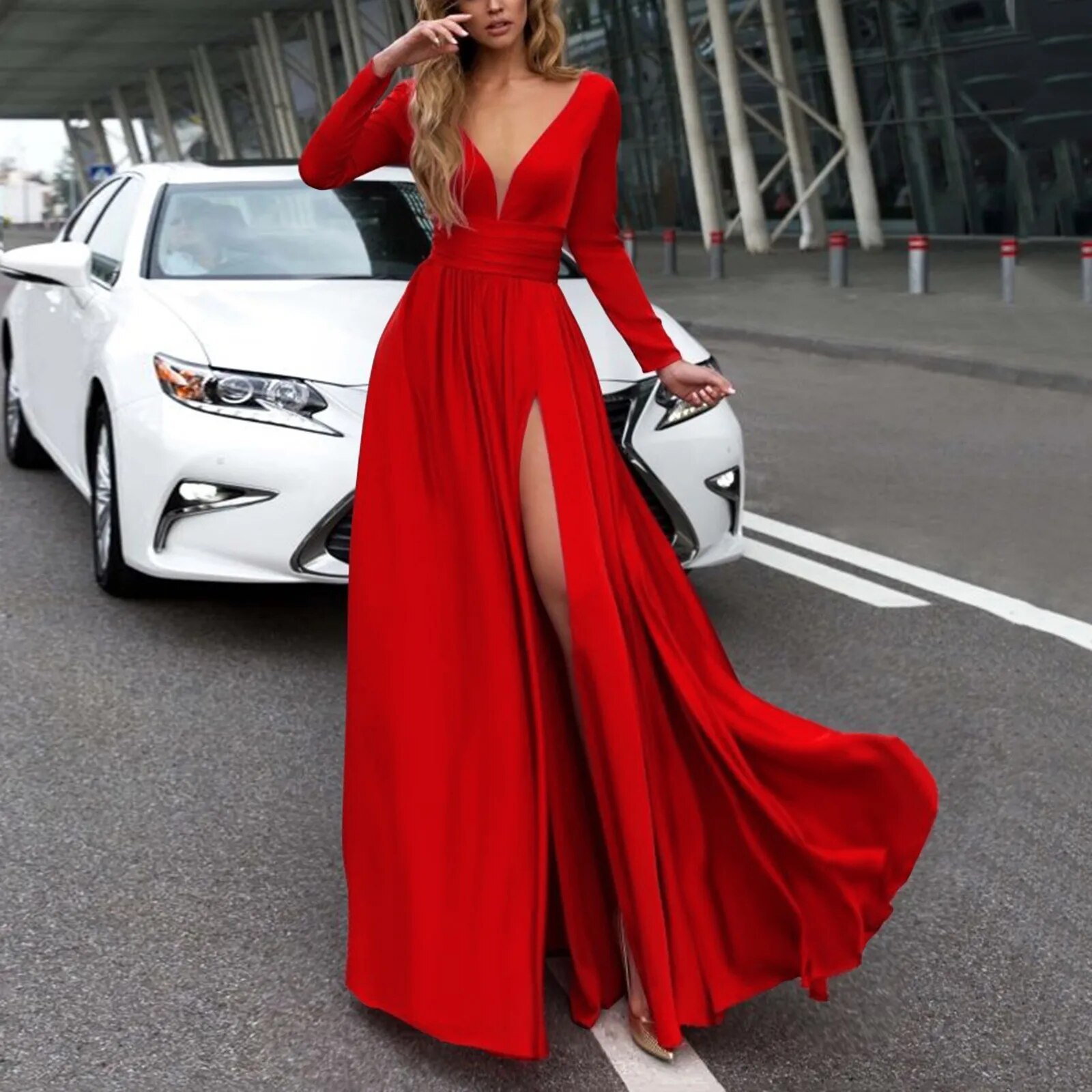 Red gown with on sale slit