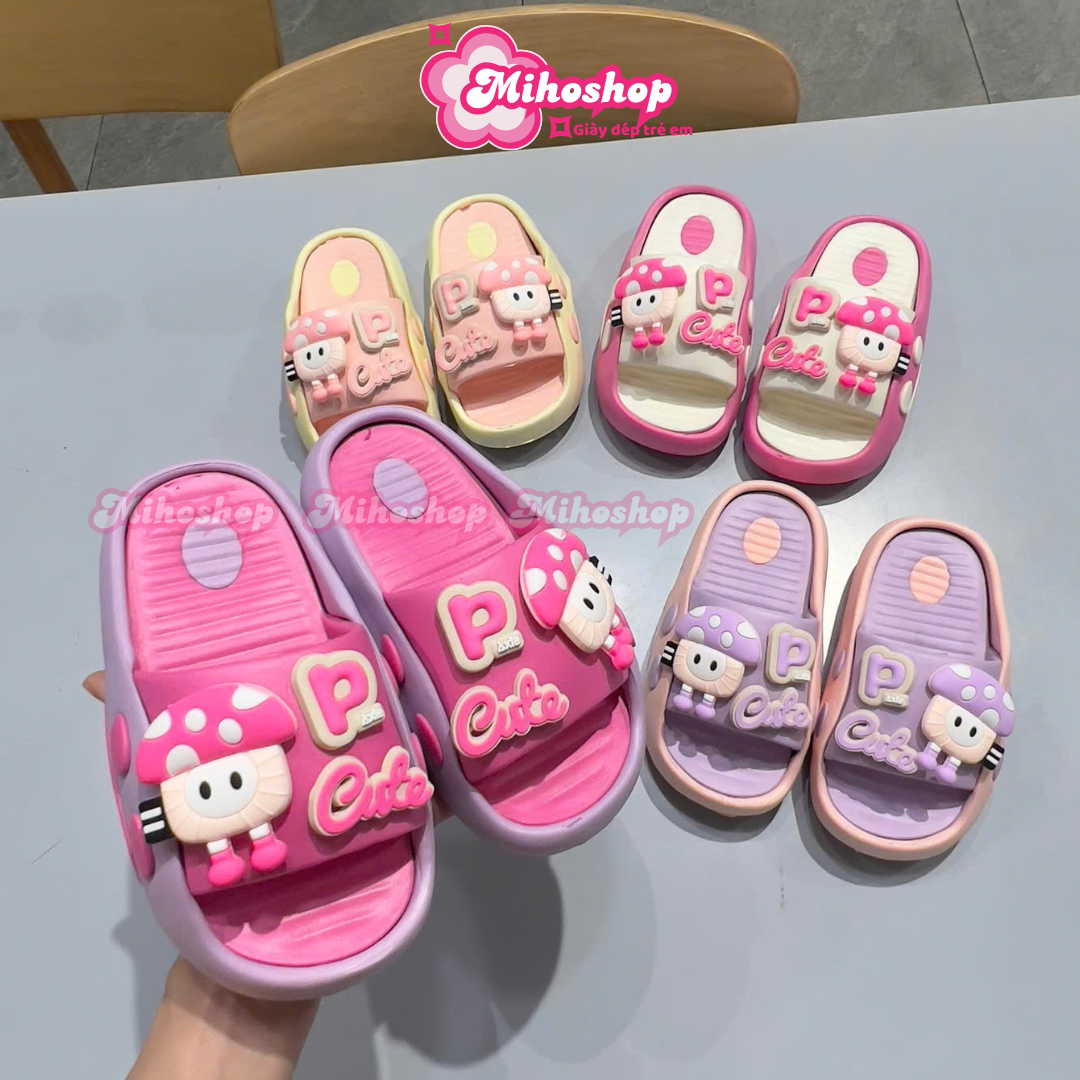 PHOM TO Dép bánh mì Cute bé gái gắn sticker cực xinh xắn đế 2 lớp xịn chống trượt