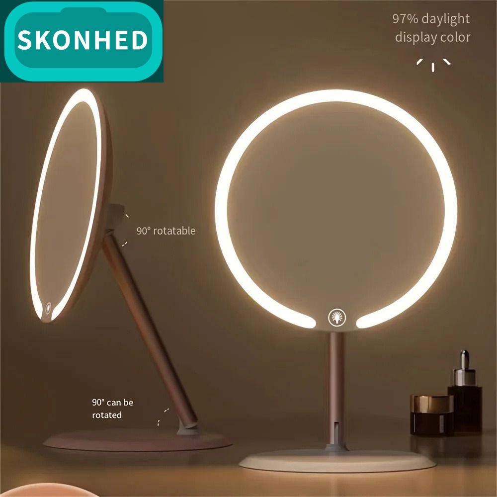 SKONHED ปรับได้ กระจกแต่งหน้า LED ไฟสี 3 สี หมุน กระจกตั้งโต๊ะแบบมีไฟ สะดวก ความคมชัดสูง กระจกแต่งหน้าพร้อมไฟ การเดินทาง ราคา 999 บาท*ส่งฟรี