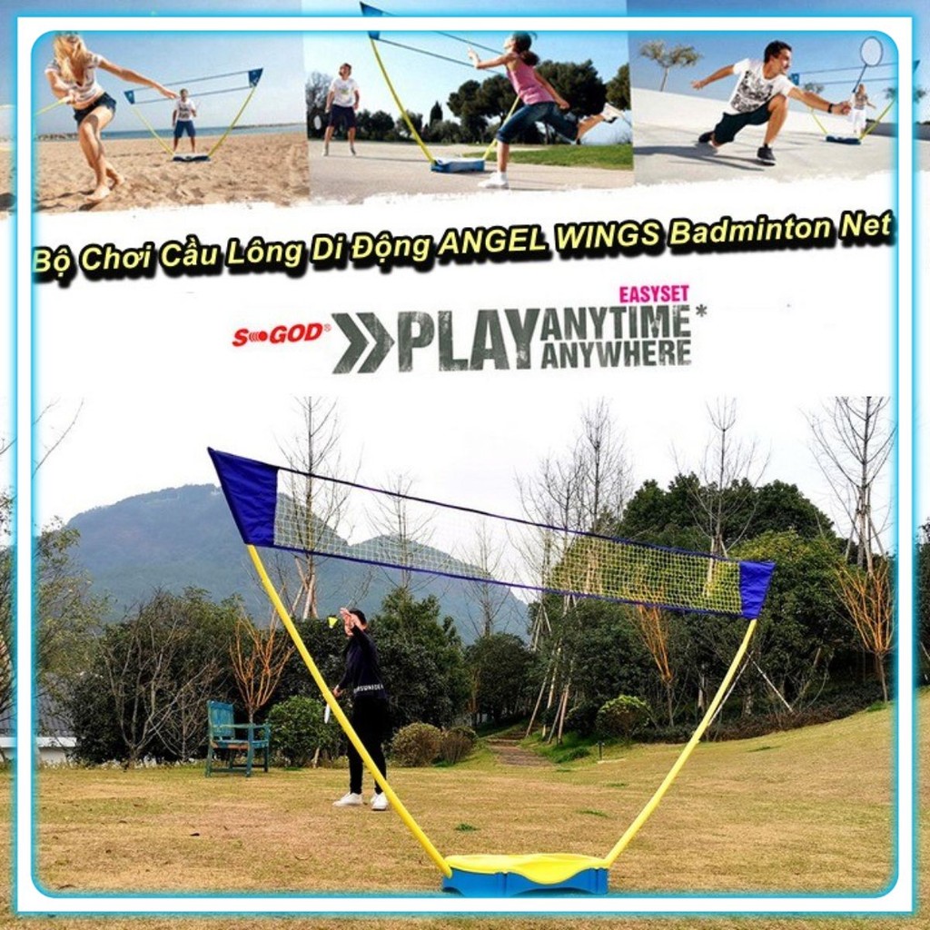 Bộ Chơi Cầu Lông Di Động ANGEL WINGS Badminton Net FullSet Cao Cấp - Tặng Kèm Vợt Cầu Lông ️🔰Phụ Kiện Thuận Lợi🔰
