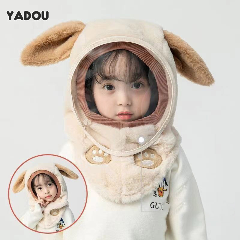 YADOU Baby hat windproof pullover to keep warm, autumn and winter thickened baby neck integrated ear hat cute ราคา  215 บาท*ส่งฟรี