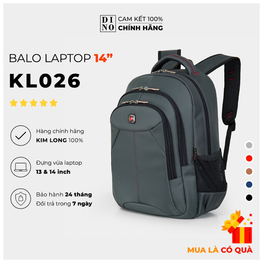 Balo Thời Trang Nam Nữ Cao Cấp, Chống Sốc Laptop 14 Inch, Chống Nước, Chính Hãng Kim Long KL026 Nhiều Màu