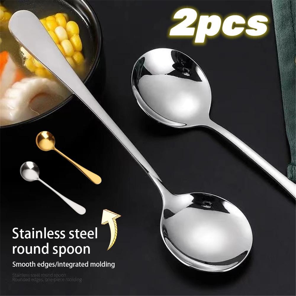 VIVOLILV Stainless Steel Spoon Korean Long-handled Soup Spoon Round Tea Coffee Spoon For Yogurt Ice Dessert Long Handled Spoon Tablespoon Watermelon Spoon Cutlery ราคา 6 บาท*ส่งฟรี