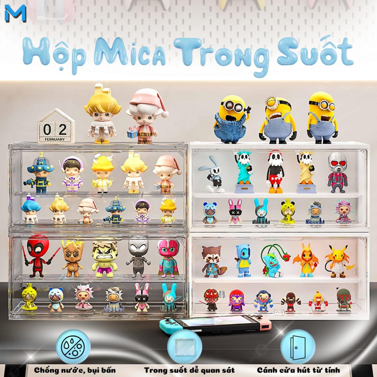 Tủ hộp mica trong suốt mới, hộp đựng để trưng bày mỹ phẩm, nước hoa, mô hình đồ chơi