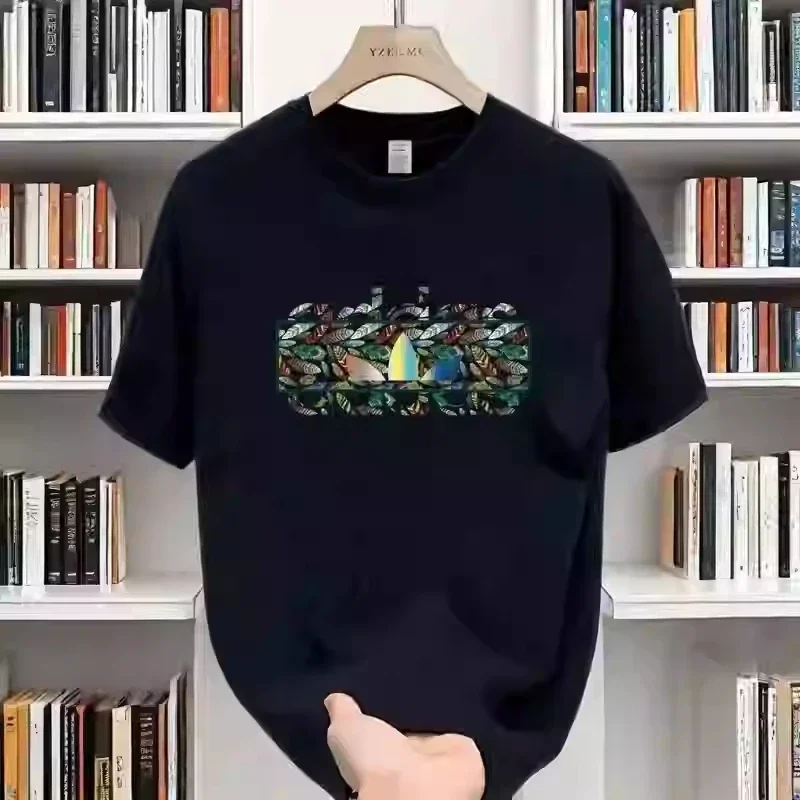 【Duffel & Weekender Bags】 Short-sleeved T-shirt Men's Light Luxury Summer New Trendy Brand Versatile Pure Cotton Casual Trend Loose Printing Crew Neck Top