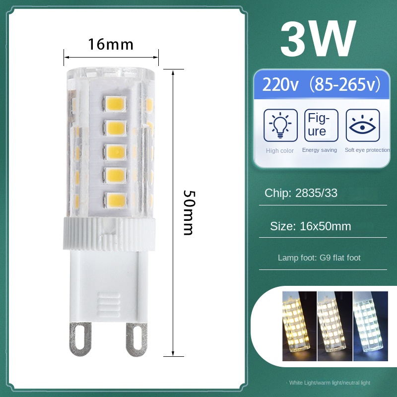 LED Lamp Bead Bulb G9 White Light Warm Light Neutral Light Three-color Dimming High Brightness Energy-saving Light Source No Flicker 85-265V Ceramic Corn Lamp