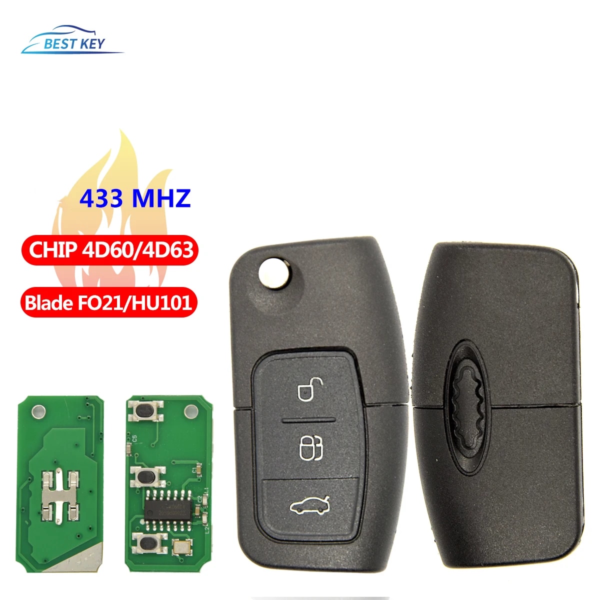 【COOL】 Best Key 433mhz 4d63 4d60 Flip Folding Car Remote Key For Ford Fusion Focus Mondeo Fiesta Galaxy Hu101 Fo21 Vehicle Keys