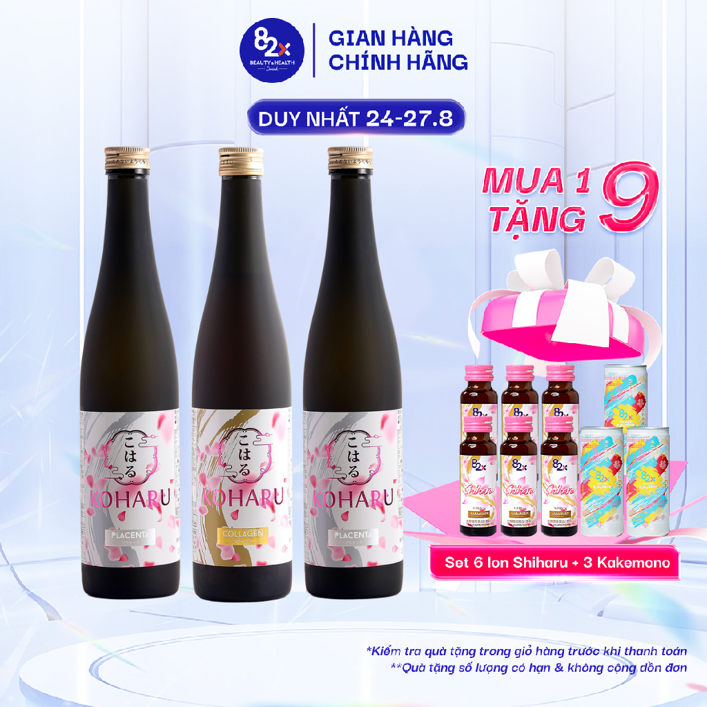 Nước uống đẹp da 82x combo 3 chai koharu: collagen + placenta + placenta da đẹp chuẩn nữ thần