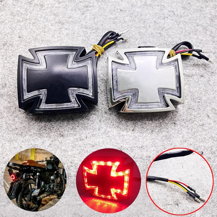 1PC Retro phổ chữ thập Malta xe máy Đèn hậu phía sau phanh chạy đèn LED cho xe mô tô Chopper Harley Boer cafe rsuitable FO Acer Honda