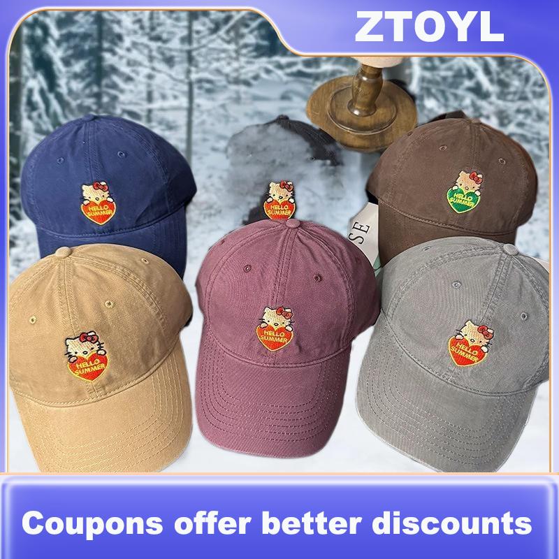 【ZTOYL】 หมวกเบสบอลปักลายแฟชั่นย้อนยุค, หมวกกันแดดกลางแจ้งน่ารักลาย Hello Kitty หมวกแก๊ปสำหรับเดินทางของผู้หญิงเครื่องประดับแบบลำลอง ราคา 171 บาท*ส่งฟรี