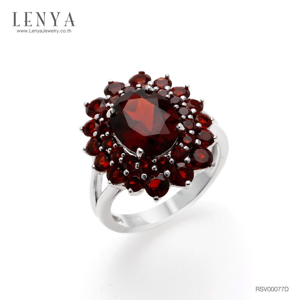 Lenya Garnet Gemstone Ring Strengthens the Mind, Success, Stability, Size 10 Mm, 925 Sterling Silver Body, White Gold Plated. ราคา 6,500 บาท*ส่งฟรี